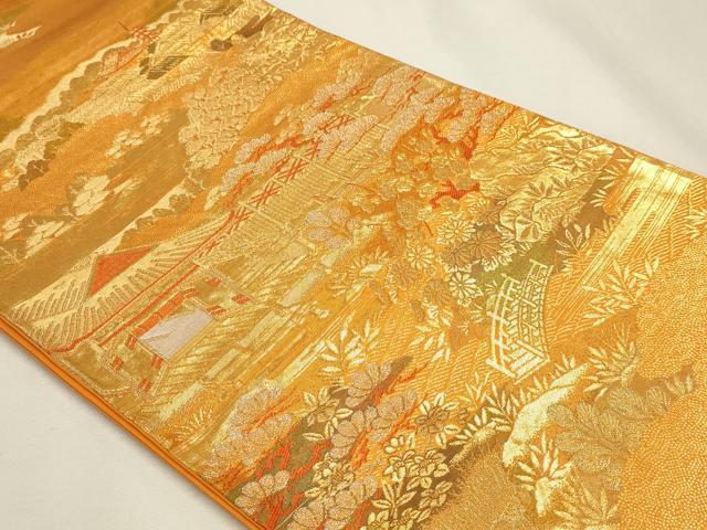 平和屋本店▼六通柄袋帯　御所庭園　本金箔24Ｋ　正絹　逸品　DABK5691sf
