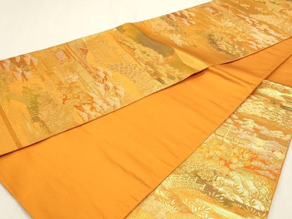 平和屋本店▼六通柄袋帯　御所庭園　本金箔24Ｋ　正絹　逸品　DABK5691sf