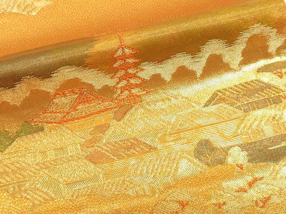 平和屋本店▼六通柄袋帯　御所庭園　本金箔24Ｋ　正絹　逸品　DABK5691sf
