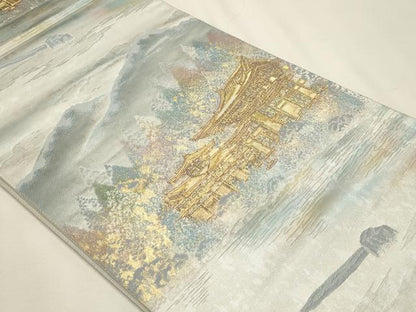 平和屋本店▼六通柄袋帯　古都名園集　平等院　本金箔入り　正絹　逸品　DABK5692sf
