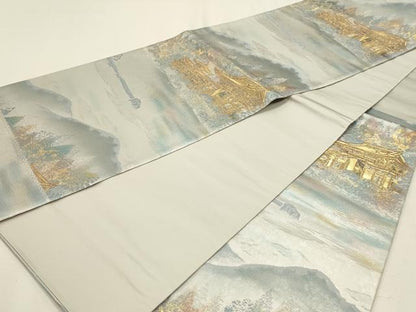 平和屋本店▼六通柄袋帯　古都名園集　平等院　本金箔入り　正絹　逸品　DABK5692sf