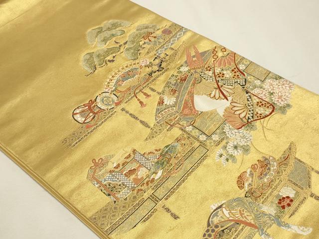 平和屋本店▼太鼓柄袋帯　醍醐遊楽文　本金箔　正絹　逸品　DABK5693sf