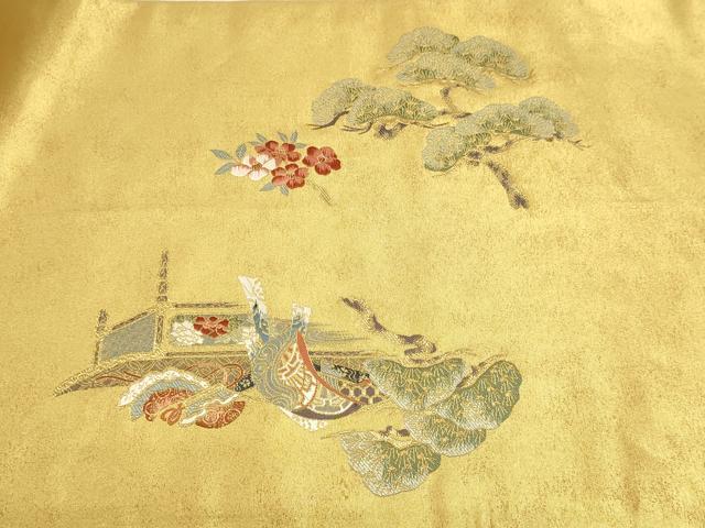 平和屋本店▼太鼓柄袋帯　醍醐遊楽文　本金箔　正絹　逸品　DABK5693sf