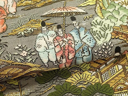 平和屋本店▼西陣　廣部商事謹製　全通柄袋帯　京洛祇園祭還幸絵巻　弐拾四金箔使用　正絹　逸品　DABK5694sf