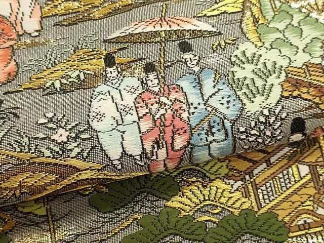 平和屋本店▼西陣　廣部商事謹製　全通柄袋帯　京洛祇園祭還幸絵巻　弐拾四金箔使用　正絹　逸品　DABK5694sf