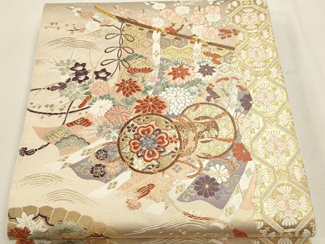 平和屋本店▼六通柄袋帯　唐織　華宝錦　鼓花文　本金箔　正絹　逸品　DABK5695sf