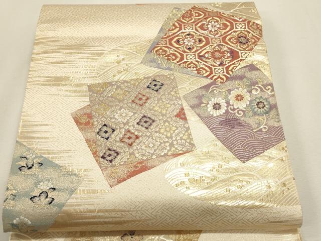 平和屋本店▼六通柄袋帯　九百錦　色紙吉祥花文　純金箔24ｋ　正絹　逸品　DABK5696sf