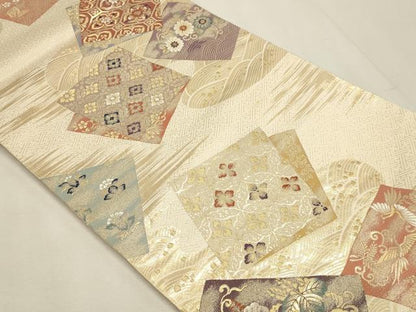 平和屋本店▼六通柄袋帯　九百錦　色紙吉祥花文　純金箔24ｋ　正絹　逸品　DABK5696sf