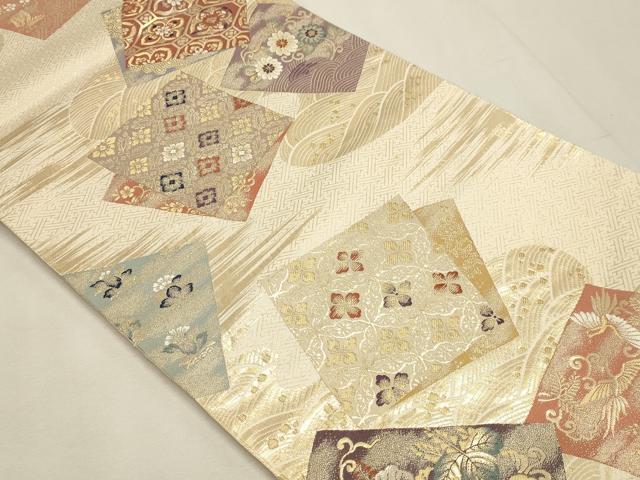 平和屋本店▼六通柄袋帯　九百錦　色紙吉祥花文　純金箔24ｋ　正絹　逸品　DABK5696sf