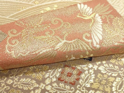 平和屋本店▼六通柄袋帯　九百錦　色紙吉祥花文　純金箔24ｋ　正絹　逸品　DABK5696sf