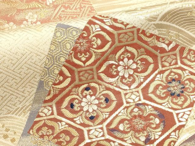 平和屋本店▼六通柄袋帯　九百錦　色紙吉祥花文　純金箔24ｋ　正絹　逸品　DABK5696sf