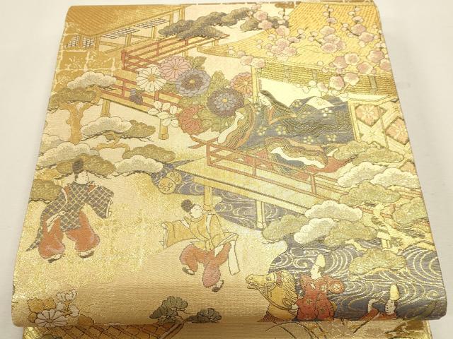 平和屋本店▼丸袋帯　平安絵巻集成　本金箔　正絹　逸品　DABK5698sf