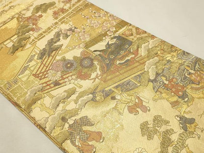 平和屋本店▼丸袋帯　平安絵巻集成　本金箔　正絹　逸品　DABK5698sf
