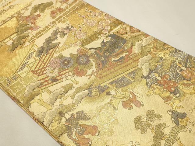 平和屋本店▼丸袋帯　平安絵巻集成　本金箔　正絹　逸品　DABK5698sf