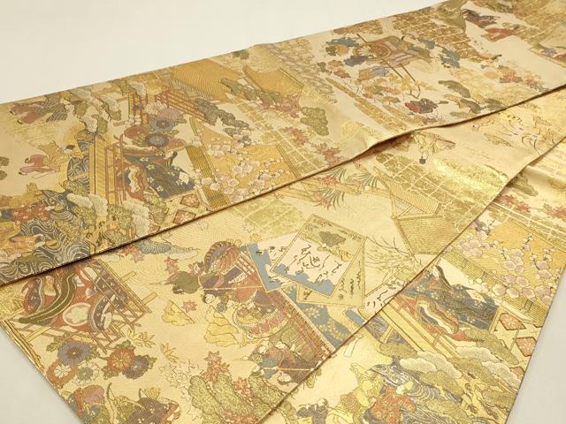 平和屋本店▼丸袋帯　平安絵巻集成　本金箔　正絹　逸品　DABK5698sf