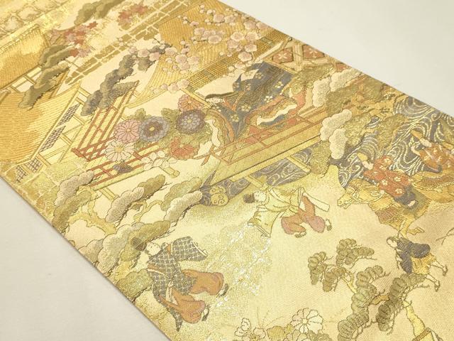 平和屋本店▼丸袋帯　平安絵巻集成　本金箔　正絹　逸品　DABK5698sf