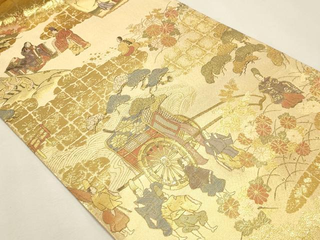 平和屋本店▼丸袋帯　平安絵巻集成　本金箔　正絹　逸品　DABK5698sf