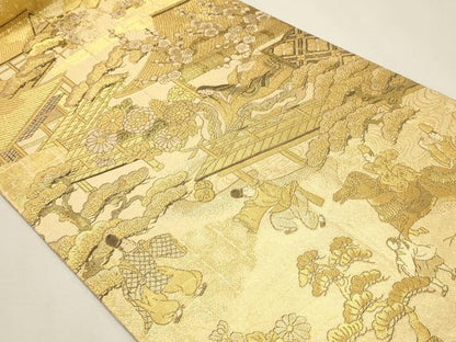 平和屋本店▼丸袋帯　平安絵巻集成　本金箔　正絹　逸品　DABK5698sf
