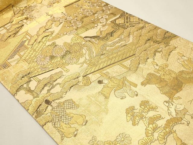 平和屋本店▼丸袋帯　平安絵巻集成　本金箔　正絹　逸品　DABK5698sf