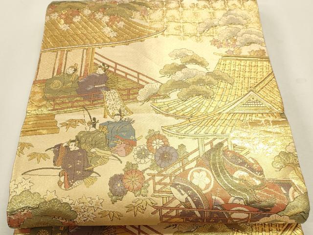 平和屋本店▼丸袋帯　平安絵巻集成　本金箔　正絹　逸品　DABK5698sf