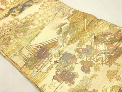 平和屋本店▼丸袋帯　平安絵巻集成　本金箔　正絹　逸品　DABK5698sf