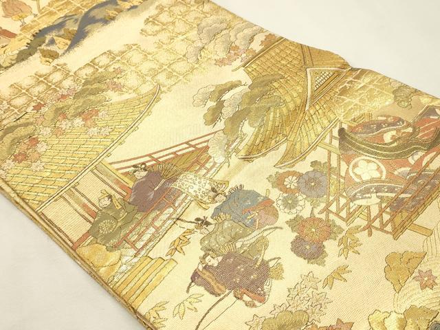 平和屋本店▼丸袋帯　平安絵巻集成　本金箔　正絹　逸品　DABK5698sf