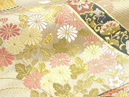平和屋本店▼西陣　精華織物謹製　六通柄袋帯　唐織　核細羅錦　正倉舞楽紋　本金箔　証紙付き　正絹　逸品　DABK5701sf