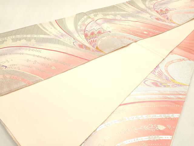 平和屋着物◎六通柄袋帯　唐織　孔雀羽文　金銀糸　正絹　逸品　DABK5709sf