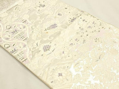 平和屋着物◎六通柄袋帯　唐織　更紗花文　プラチナ箔　銀糸　正絹　逸品　DABK5712sf