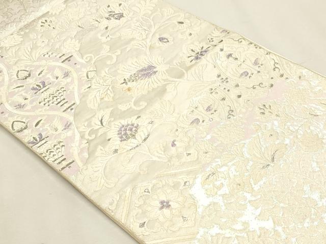 平和屋着物◎六通柄袋帯　唐織　更紗花文　プラチナ箔　銀糸　正絹　逸品　DABK5712sf
