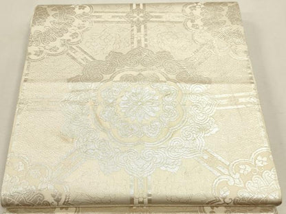 平和屋着物◎六通柄袋帯　正倉院花文　銀糸　正絹　逸品　DABK5713sf