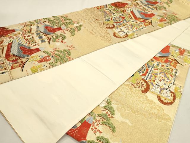 平和屋着物◎六通柄袋帯　唐織　人物風景文　山車　金糸　正絹　逸品　DABK5716sf