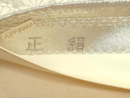 平和屋着物◎六通柄袋帯　御所車花鳥文　プラチナ銀箔二重織　正絹　逸品　DABK5731sf