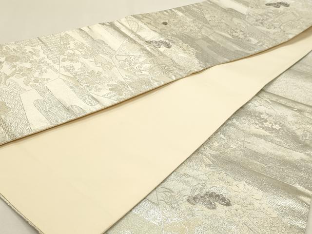 平和屋着物◎六通柄袋帯　御所車花鳥文　プラチナ銀箔二重織　正絹　逸品　DABK5731sf