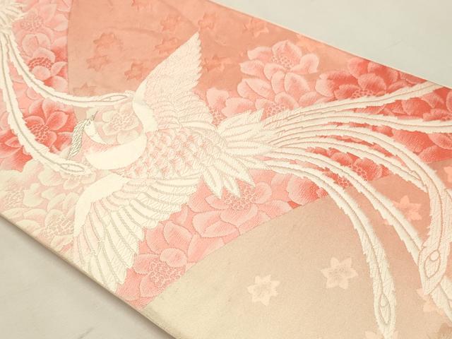 平和屋着物◎六通柄袋帯　唐織　鳳凰花文　銀糸　正絹　逸品　DABK5734sf