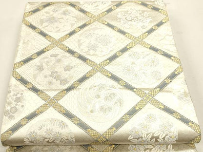 平和屋着物◎六通柄袋帯　唐織　天井草花文　金糸　正絹　逸品　DABK5737sf