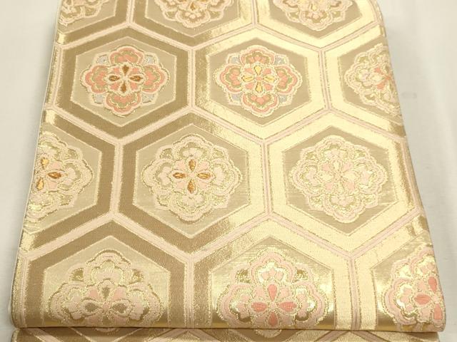 平和屋本店▼六通柄袋帯　亀甲花文　本金箔二重織　正絹　逸品　DABK5749sf