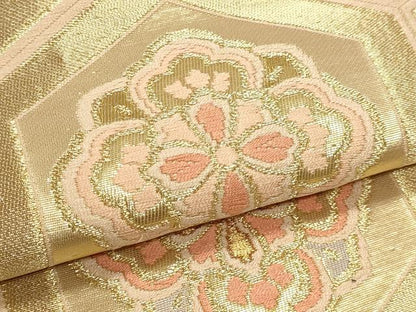 平和屋本店▼六通柄袋帯　亀甲花文　本金箔二重織　正絹　逸品　DABK5749sf