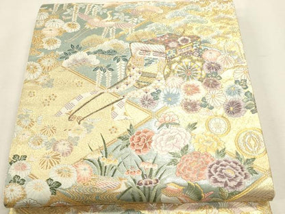 平和屋本店▼六通柄袋帯　唐織　菱取蒔絵文　本金二重織　正絹　逸品　DABK5751sf