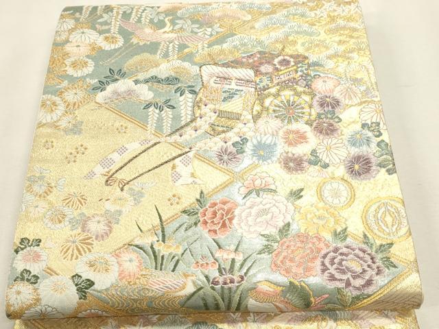 平和屋本店▼六通柄袋帯　唐織　菱取蒔絵文　本金二重織　正絹　逸品　DABK5751sf