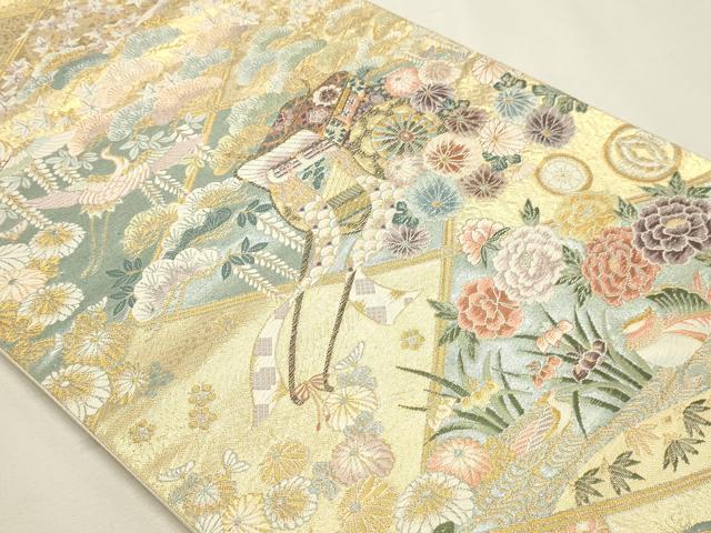 平和屋本店▼六通柄袋帯　唐織　菱取蒔絵文　本金二重織　正絹　逸品　DABK5751sf