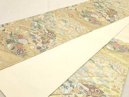 平和屋本店▼六通柄袋帯　唐織　菱取蒔絵文　本金二重織　正絹　逸品　DABK5751sf