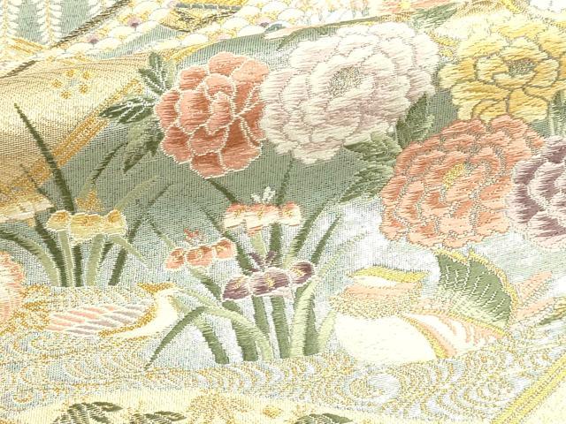 平和屋本店▼六通柄袋帯　唐織　菱取蒔絵文　本金二重織　正絹　逸品　DABK5751sf