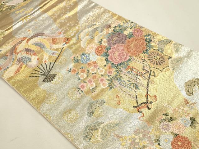 平和屋本店▼六通柄袋帯　唐織　花車鳳凰文　本金　正絹　逸品　DABK5753sf