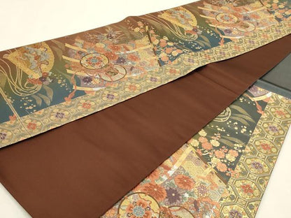 平和屋本店▼六通柄袋帯　九百錦　唐織　几帳献上文　本金箔　正絹　逸品　DABK5759sf