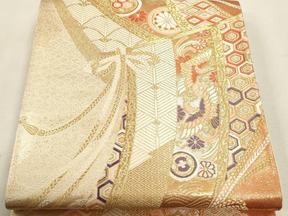 平和屋本店▼六通柄袋帯　唐織　鳳凰花文　弐捨四金二重織　正絹　逸品　DABK5762sf