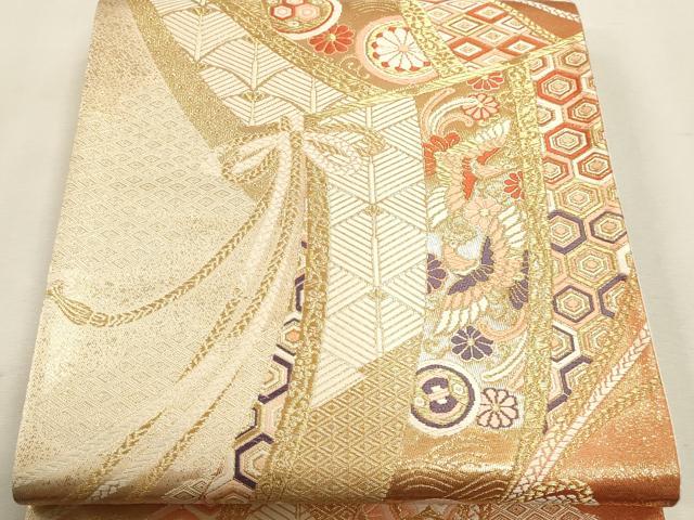 平和屋本店▼六通柄袋帯　唐織　鳳凰花文　弐捨四金二重織　正絹　逸品　DABK5762sf