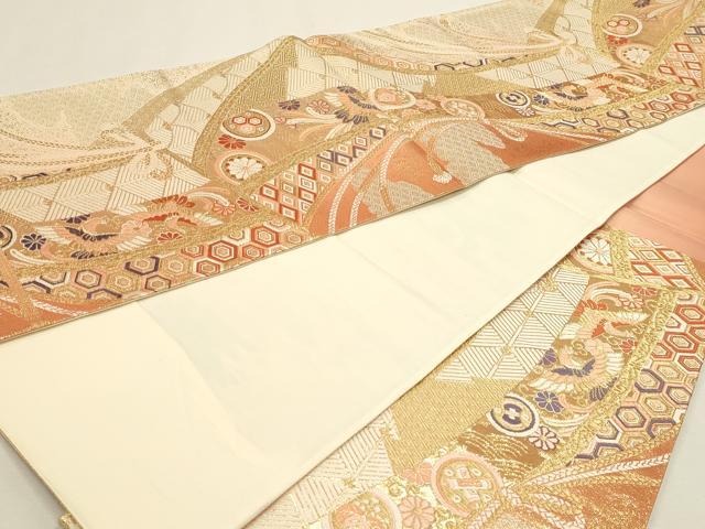 平和屋本店▼六通柄袋帯　唐織　鳳凰花文　弐捨四金二重織　正絹　逸品　DABK5762sf