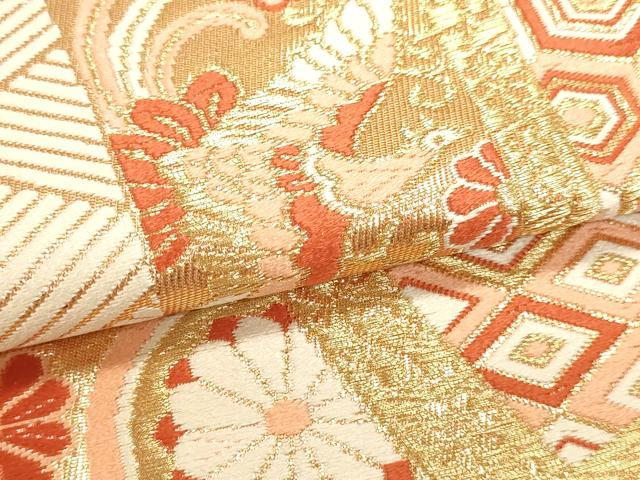 平和屋本店▼六通柄袋帯　唐織　鳳凰花文　弐捨四金二重織　正絹　逸品　DABK5762sf