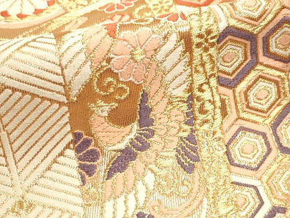 平和屋本店▼六通柄袋帯　唐織　鳳凰花文　弐捨四金二重織　正絹　逸品　DABK5762sf